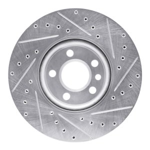 Volkswagen EuroVan Brake Rotor (1) - Front Left - R1 Concepts - Drilled & Slotted - Silver - `01-`03
